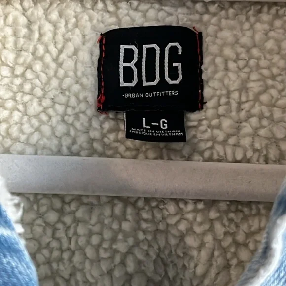 BDG Urban Outfitters Blake Denim Hooded Bomber Jacket Soft Sherpa Lining- Large - Picture 6 of 14